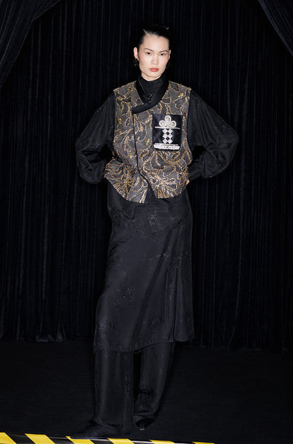 M essential Mackay designer mosaic tile embroidered vest - Gary.