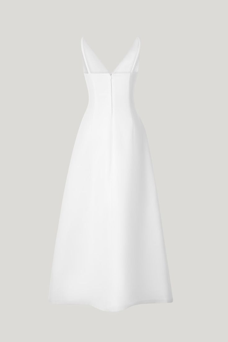 White Deep V-Neck Midi Dress -DEBBIE