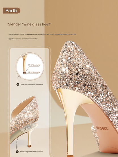 pjjuu gold side air high female summer bride's beautiful show He dress wedding shoes - SAQA
