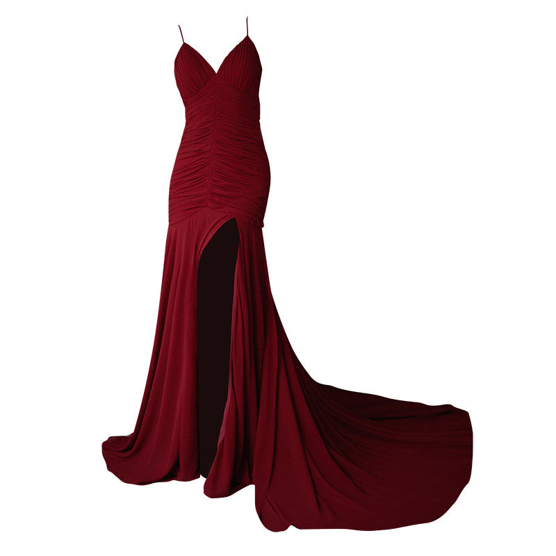 GOUDIN evening sleeveless v neck slip dress-SAX.