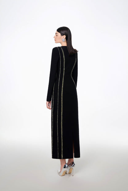 Crystal - Embellished Long Sleeve Bodycon Midi Dress