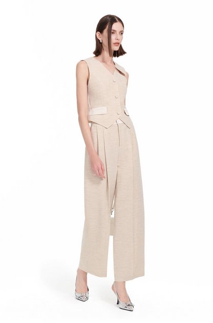 YES BY YESIR | gray dress and beige vest and pant set -CASSIARA.