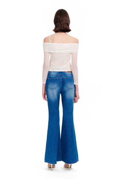 YES BY YESIR | Blue Flared Jean Pants -LIVARA.