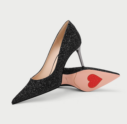 PJJUU black pointed toe banquet thin heel pumps - KYLA.