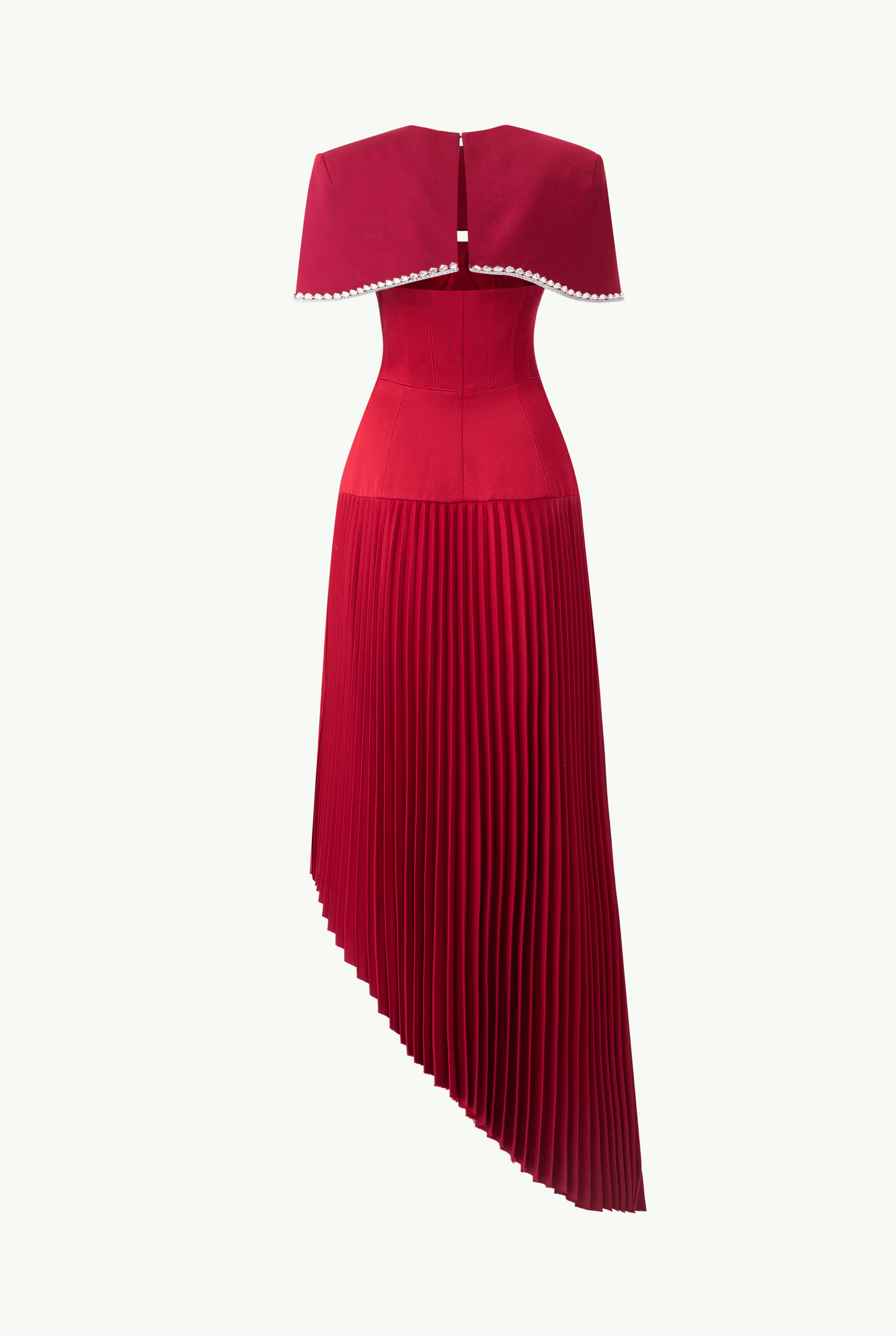 Spaghetti Strap Asymmetric Pleated Dress and Stone Embellished Cape