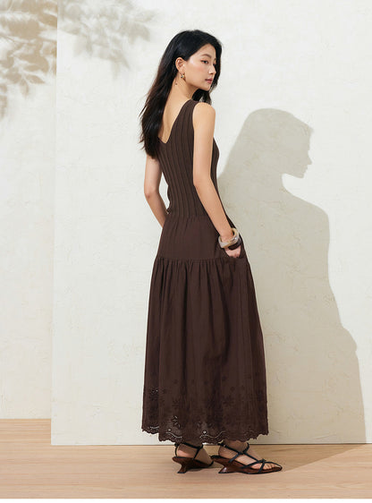 Sushe soft-dyed cut-out cotton embroidery knitted slightly fluffy A-line vest dress-FAYE.