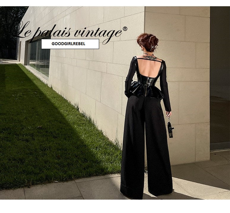Le Palais Vintage sassy black patent leather skirt -Inh