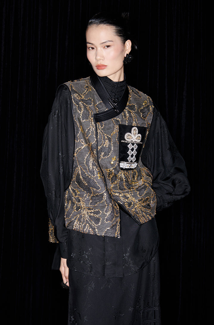 M essential Mackay designer mosaic tile embroidered vest - Gary.