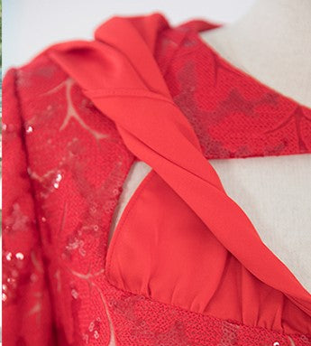 Magic Q gorgeous luxury red lace cutout autumn jacket- Imo