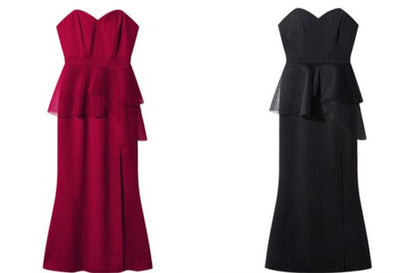 DOLLY Luxury Black Retro Chest Wrap Sleeveless Off Shoulder Long Dinner Dress-ALVINA