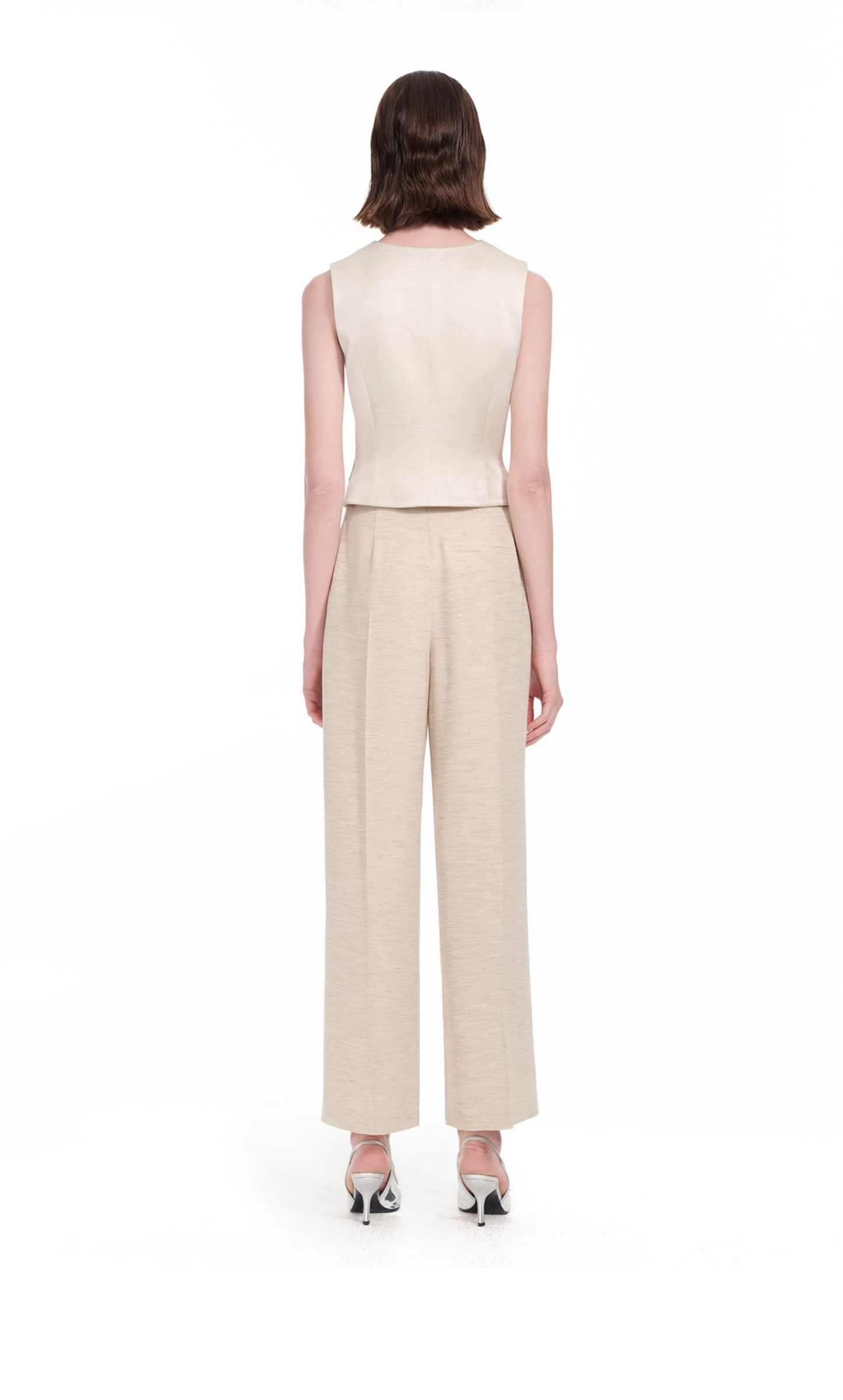 YES BY YESIR | gray dress and beige vest and pant set -CASSIARA.