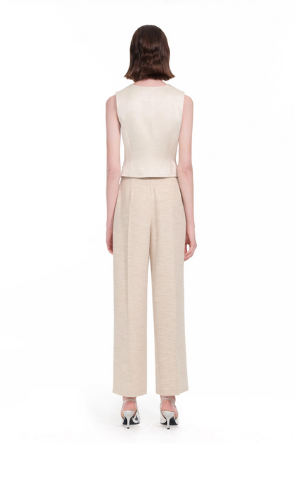 YES BY YESIR | gray dress and beige vest and pant set -CASSIARA.