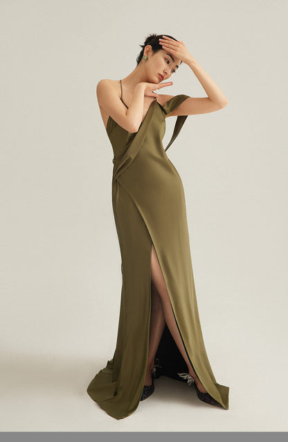 GOUDIN Evening satin high-end luxury light dress-NORA.