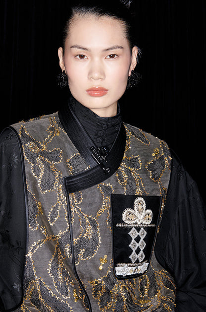 M essential Mackay designer mosaic tile embroidered vest - Gary.