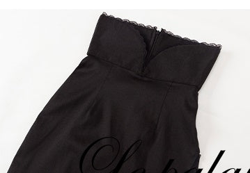 Le Palais Vintage Balloon Sleeve Slim Fit Shirt Black High Waist Slit Pencil Skirt-Ola