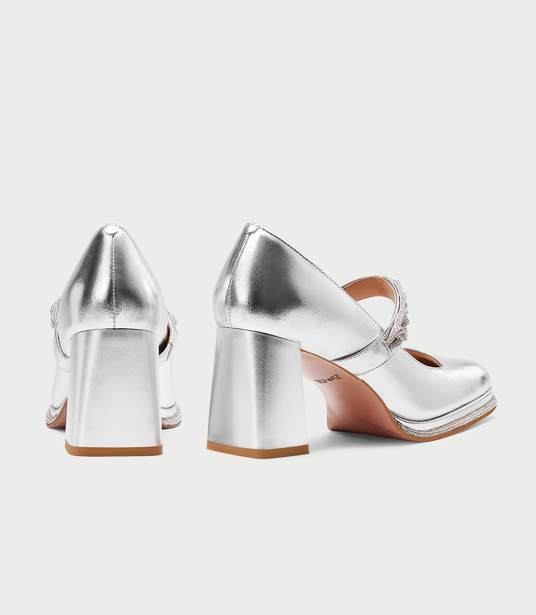 PJJUU beautiful silver mary jane thick heel - POWER.