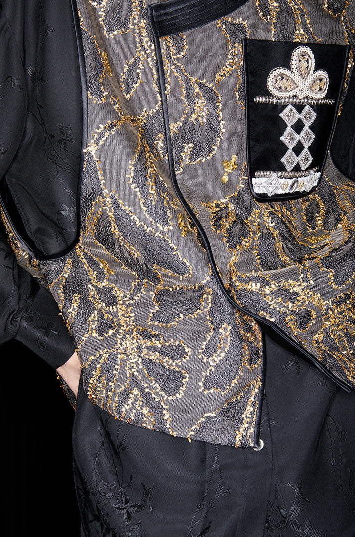 M essential Mackay designer mosaic tile embroidered vest - Gary.