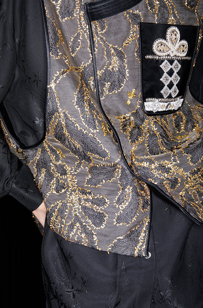 M essential Mackay designer mosaic tile embroidered vest - Gary.