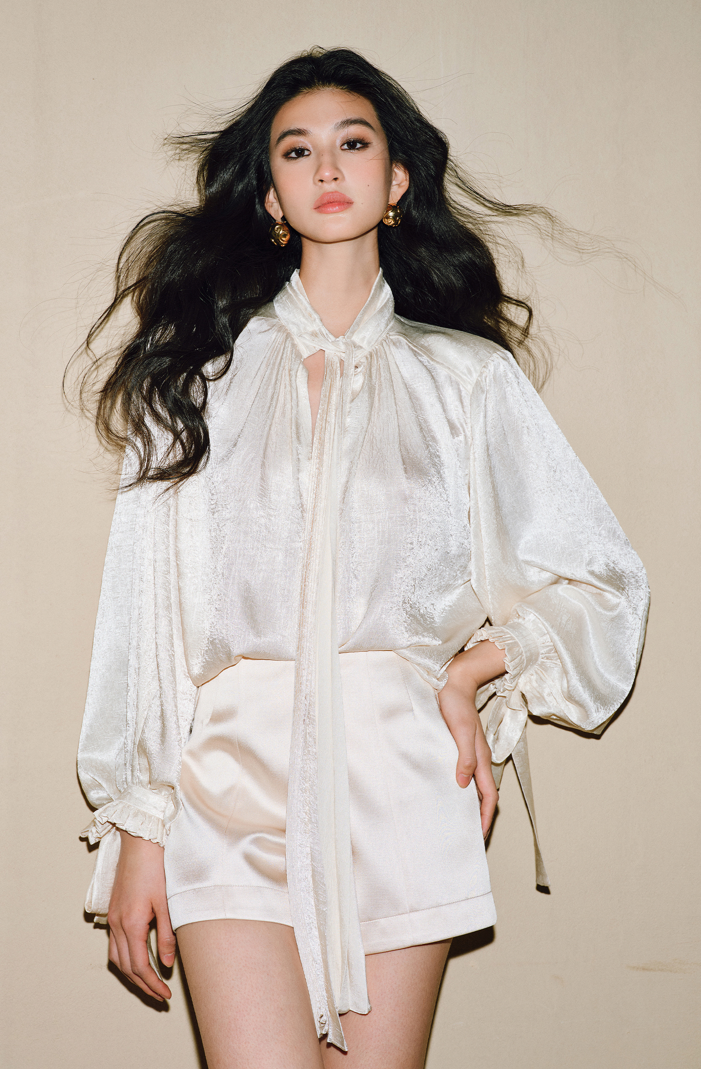 WANGXO | Double-Sided Satin High-Waisted A-Line Shorts -LANA.