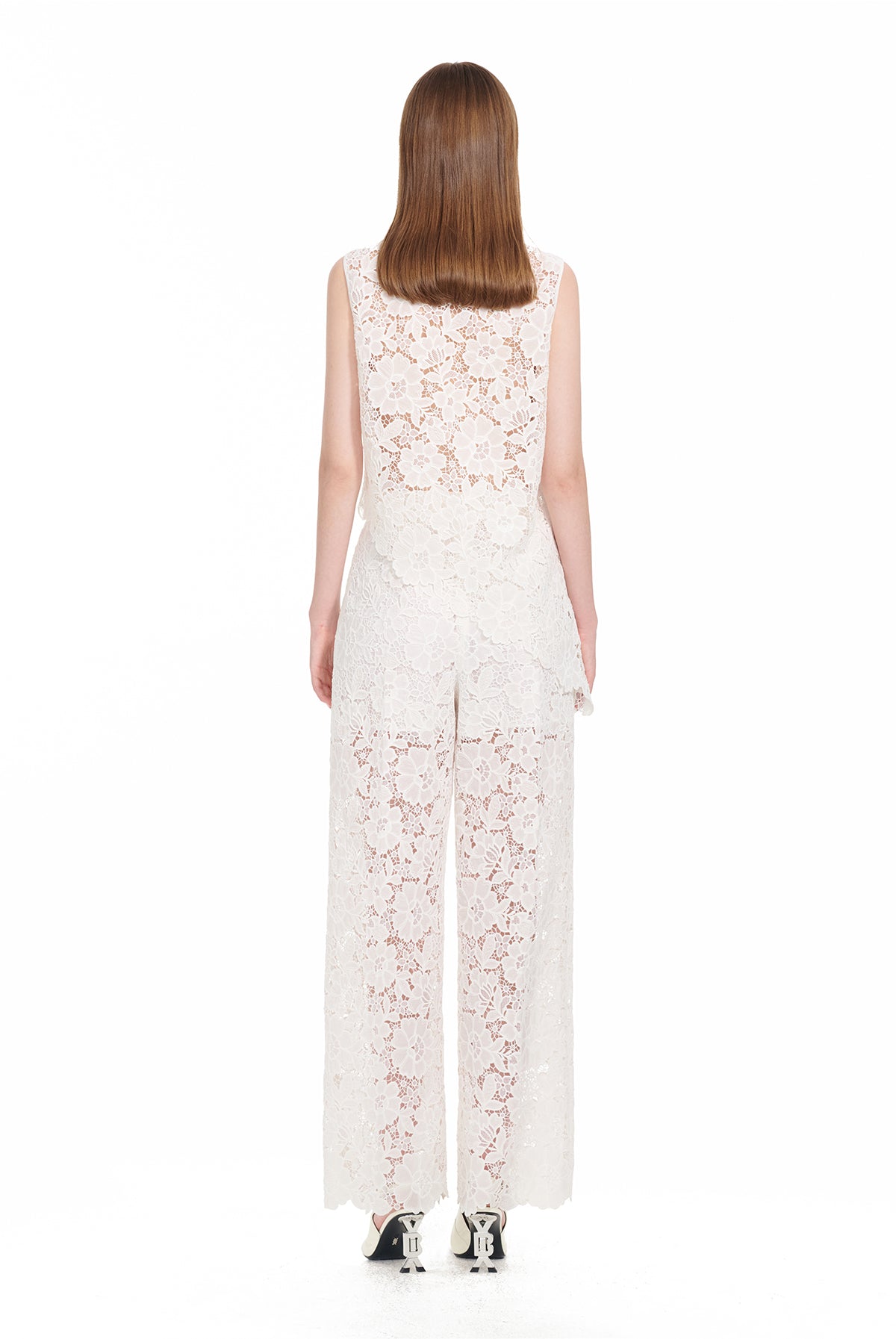 YES BY YESIR | Ye Qians Lace Set Irregular Slanted Hem Shirt Vest Ensemble -ALISERA.