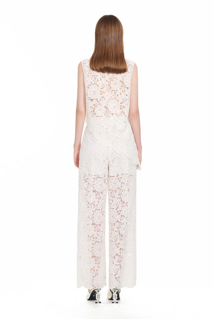YES BY YESIR | Ye Qians Lace Set Irregular Slanted Hem Shirt Vest Ensemble -ALISERA.