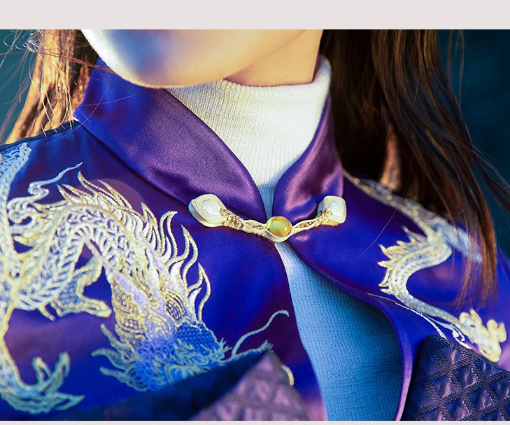 Magic Q's exclusive original design high-end vintage purple embroidery panel autumn trench coat A-line hem jacket coat - Uir