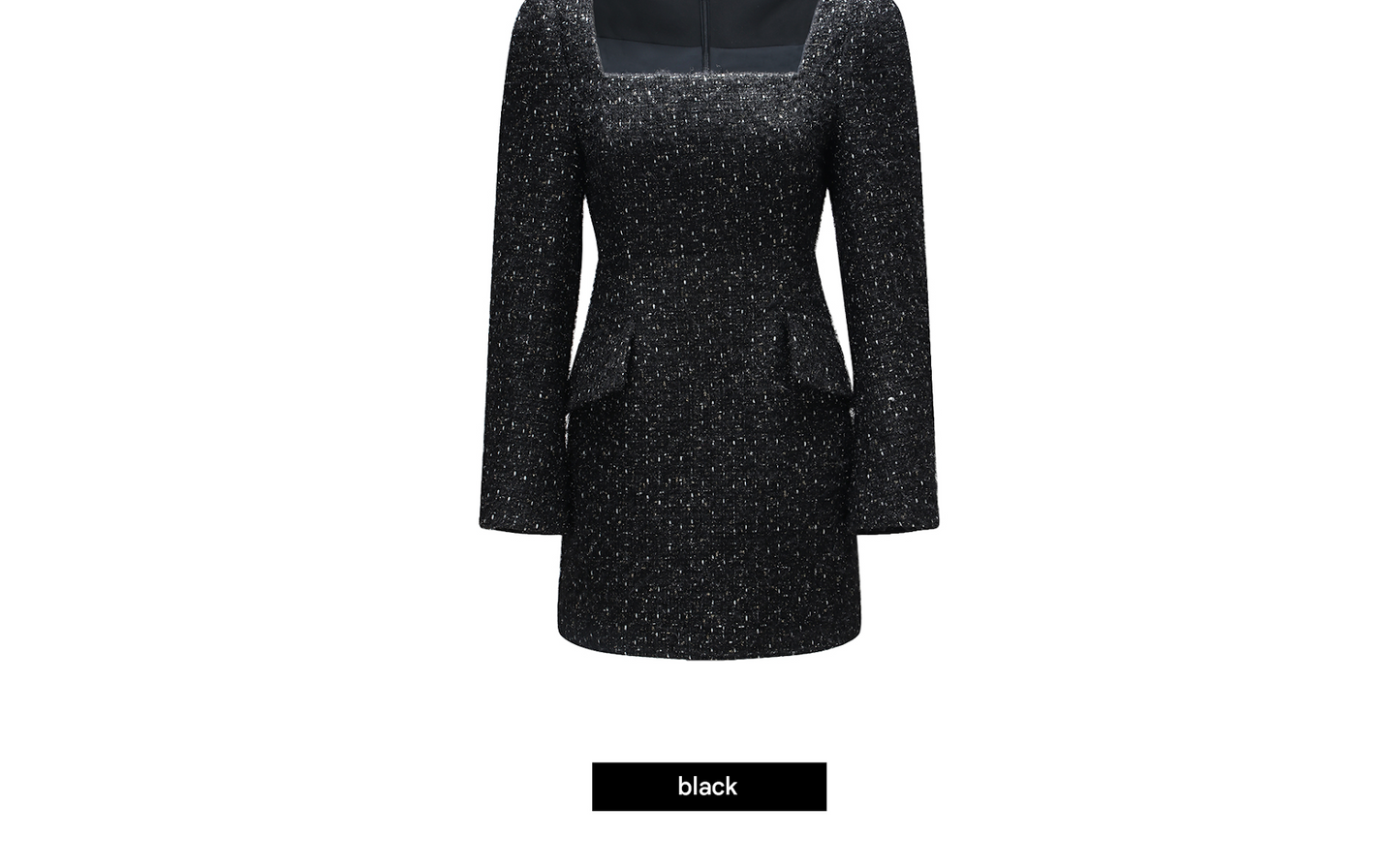 WANGXO | Luxury Tweed Shiny Texture Square Neck Waist Dress-MILA.