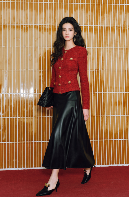 WANGXO |Wool Yarn Weave Waist Cropped Jacket- RAYA.