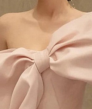 DOLLY High End Retro Style One Shoulder Big Bow Long Dinner Dress-KIKI