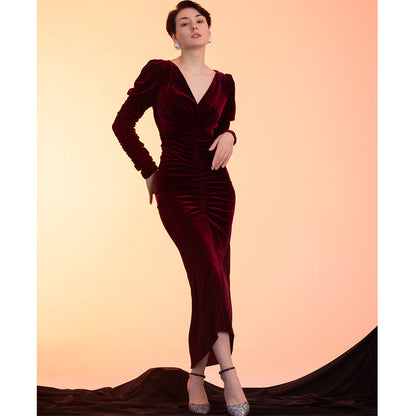 GOUDIN Long-Sleeved Autumn and Winter  High-end Evening Dress-PON.