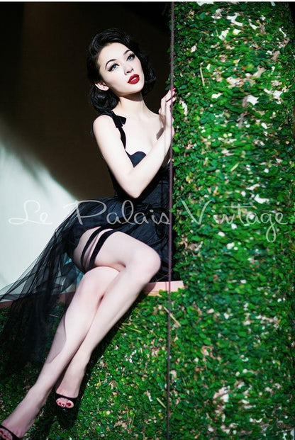 Vintage Retro Pinup jacquard corset polka dot shell jumpsuit tutu set- Tula