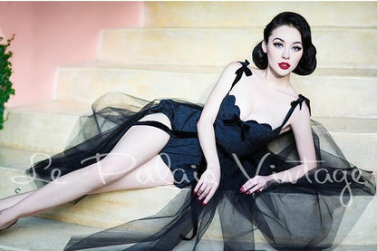 Vintage Retro Pinup jacquard corset polka dot shell jumpsuit tutu set- Tula