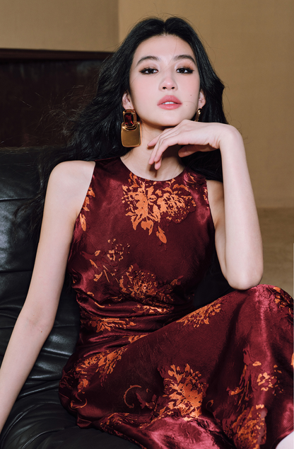 WANGXO | Mercerized Touch Silk  Sleeveless Maxi A-Hem Dress -SYRA.