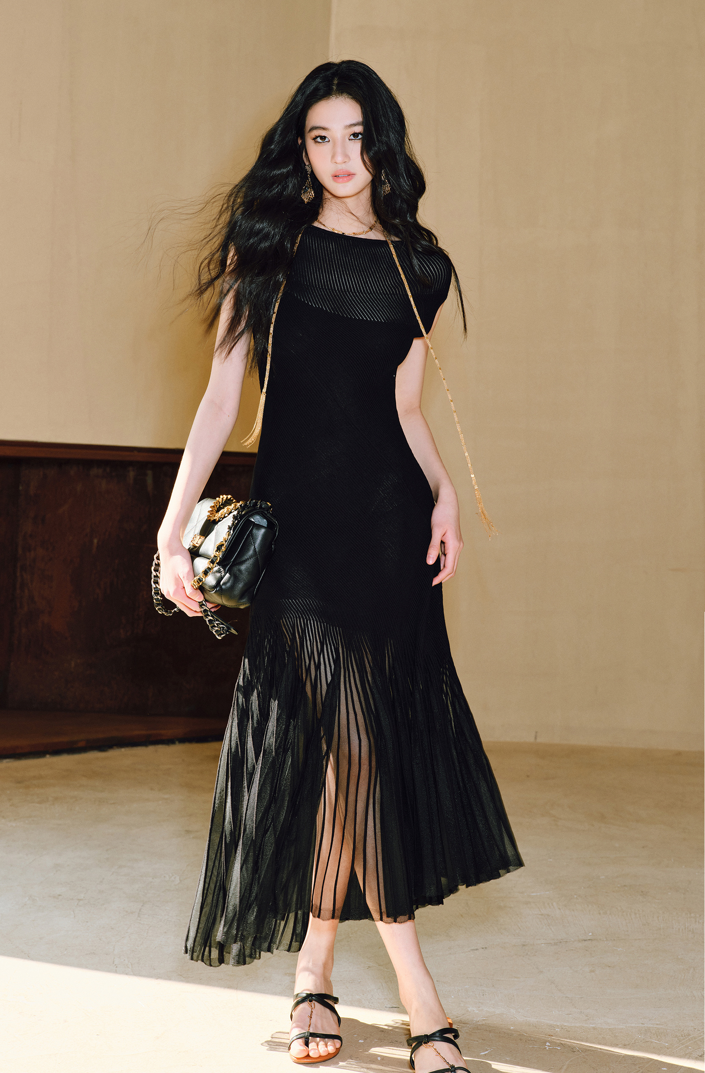 WANGXO | Custom-Woven Silk Organza Panel Sheer Umbrella Hem Dress -YUNI.