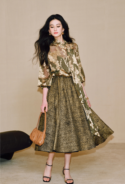 WANGXO | Silk Jacquard Streamer Suspender & Shirt Set -ÉLIA.