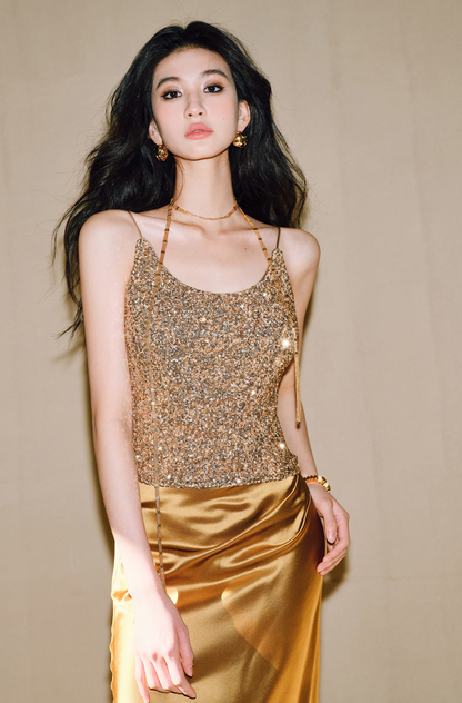 WANGXO | Sequin Knit Pure Hand-Pressed Seams Camisole -LINA.