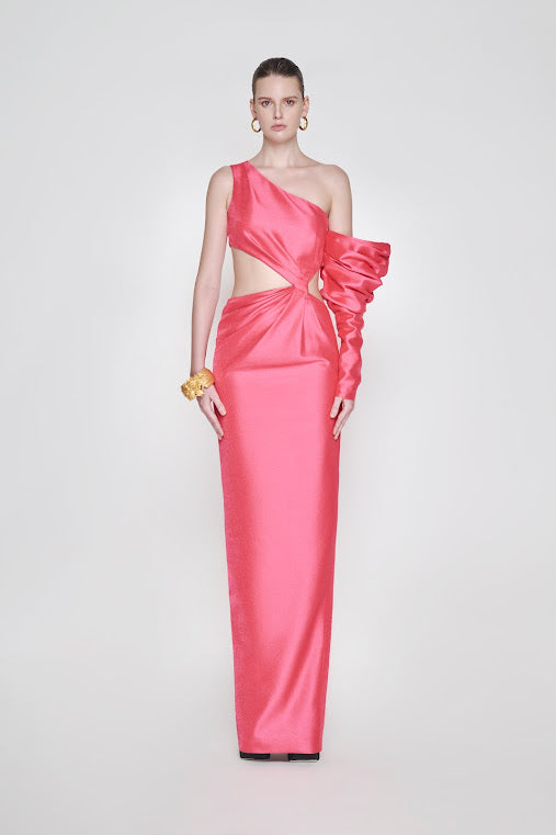 Tonyy Luxury statement sleeve pink evening gown - Eleganté One-Shoulder Dress