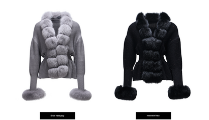 WANGXO | Luxury Wool Detachable Fox Fur Collar Waist Umbrella Hem Knitted Coat- VERA.