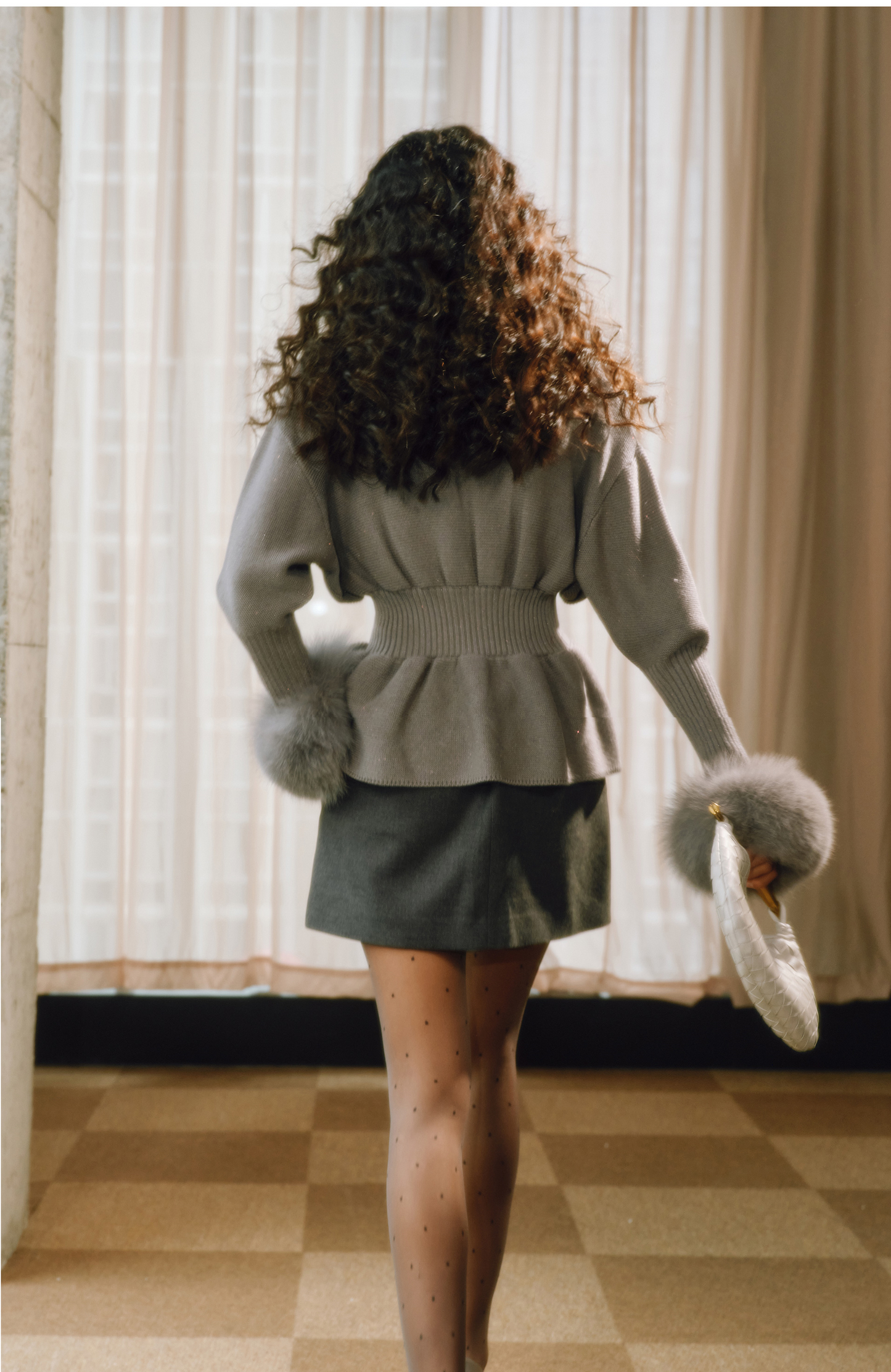 WANGXO | Luxury Wool Detachable Fox Fur Collar Waist Umbrella Hem Knitted Coat- VERA.