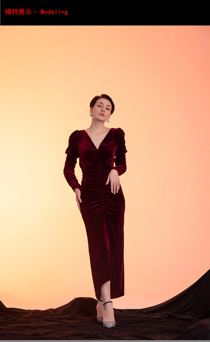 GOUDIN Long-Sleeved Autumn and Winter  High-end Evening Dress-PON.