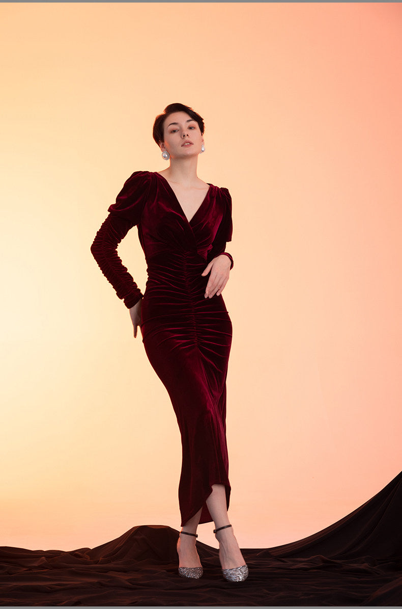 GOUDIN Long-Sleeved Autumn and Winter  High-end Evening Dress-PON.