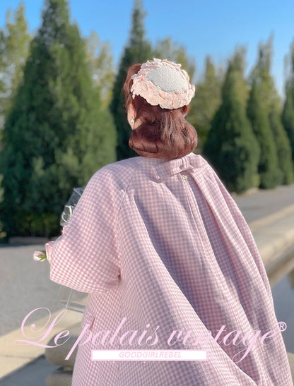 Le Palais Vintage Autumn Pink Plaid babydool Long Sleeve coat Jacket-Natalie