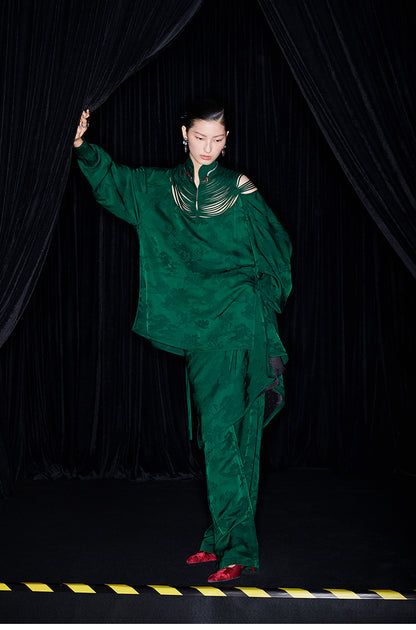 M essential Mackay designer Jacquard dense stand string neck top dress skirt pant set - Asaha