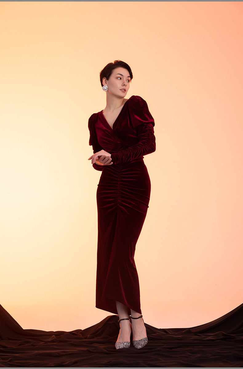 GOUDIN Long-Sleeved Autumn and Winter  High-end Evening Dress-PON.