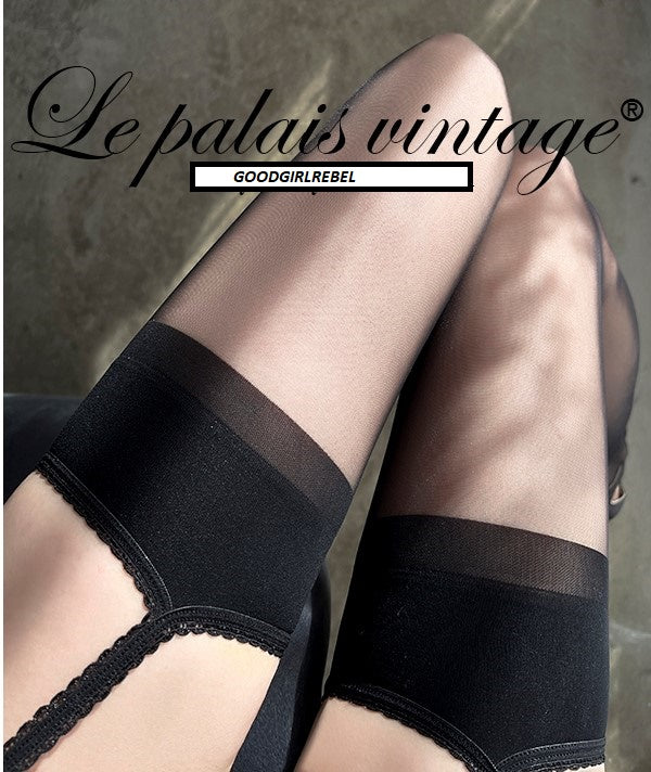 Le Palais Vintage black red sexy lace garter belt stockings thigh socks Peace