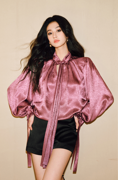 WANGXO | Double-Sided Satin High-Waisted A-Line Shorts -LANA.