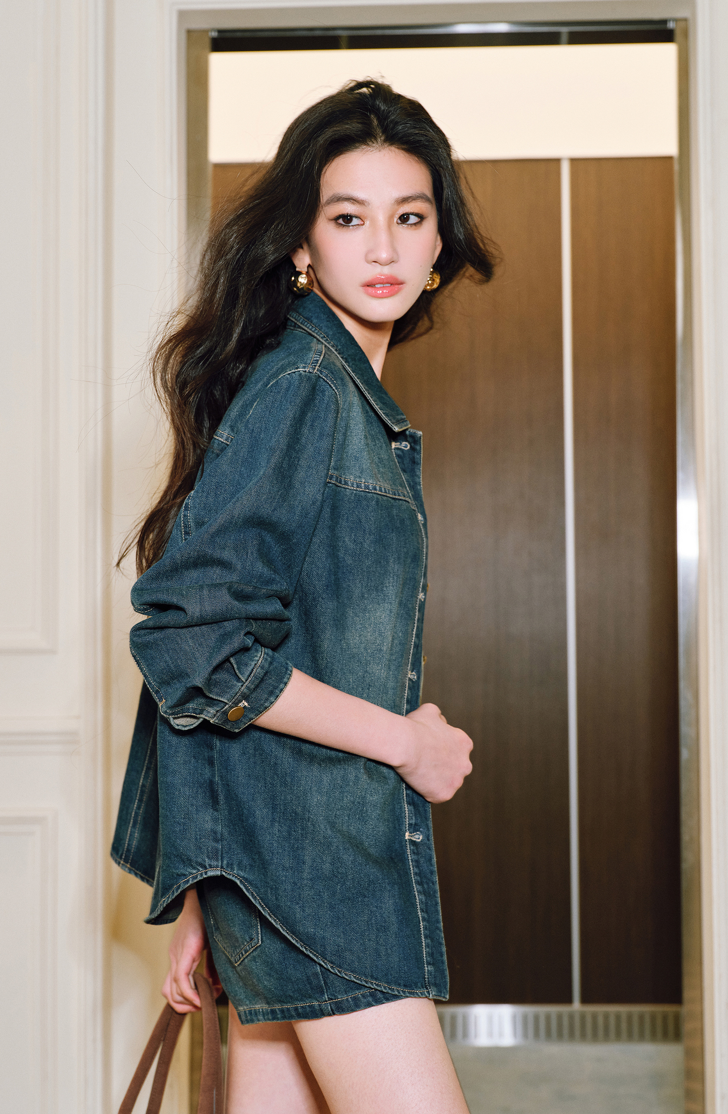WANGXO | Sophisticated Denim Shirt & Shorts Outfit Set - LUXOR.
