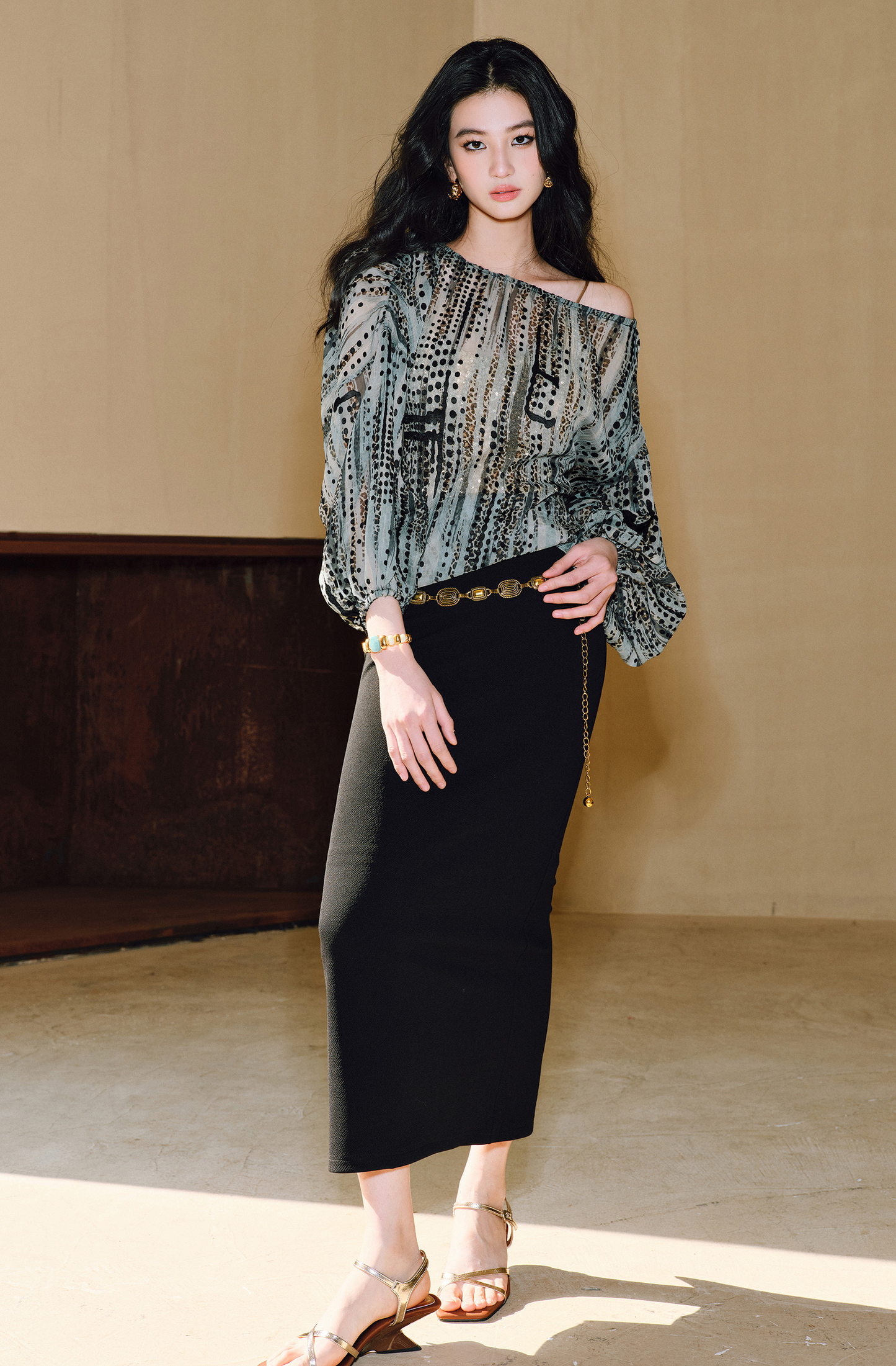 WANGXO | Sheer Silk French Retro Leopard & Polka Dot Loose Top -LYRA.