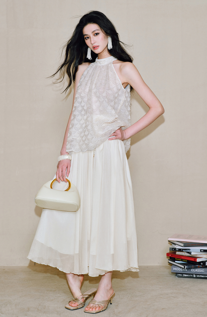 WANGXO Sequin Halterneck Top & A-Line Gauze Skirt - ZELDA.