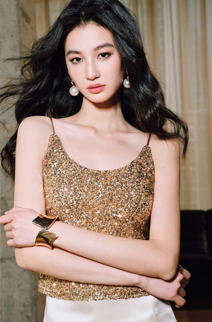 WANGXO | Sequin Knit Pure Hand-Pressed Seams Camisole -LINA.